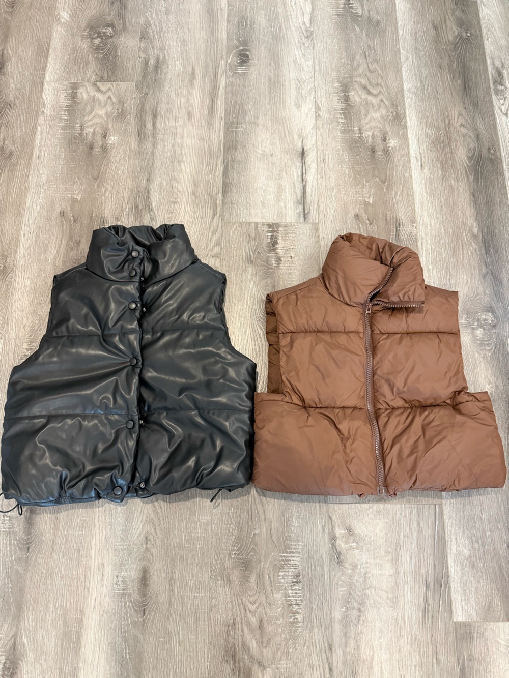 Brown and Black Puffer Jackets